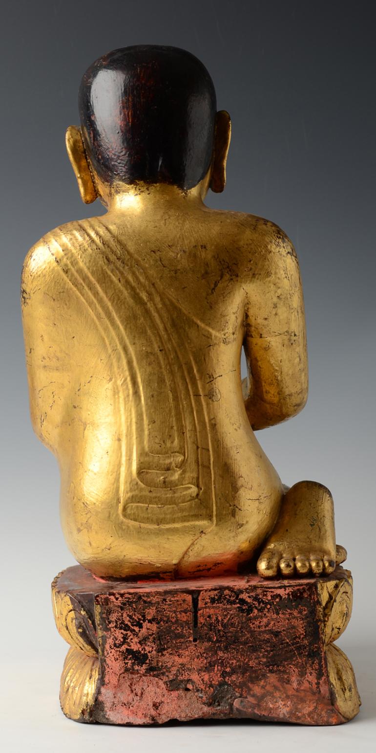17th-18th Century, Shan, Antique Burmese Wooden Seated Monk / Disciple For Sale 4
