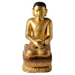 17.-18. Jahrhundert, Shan, antiker burmesischer sitzender Monk / Schüler aus Holz