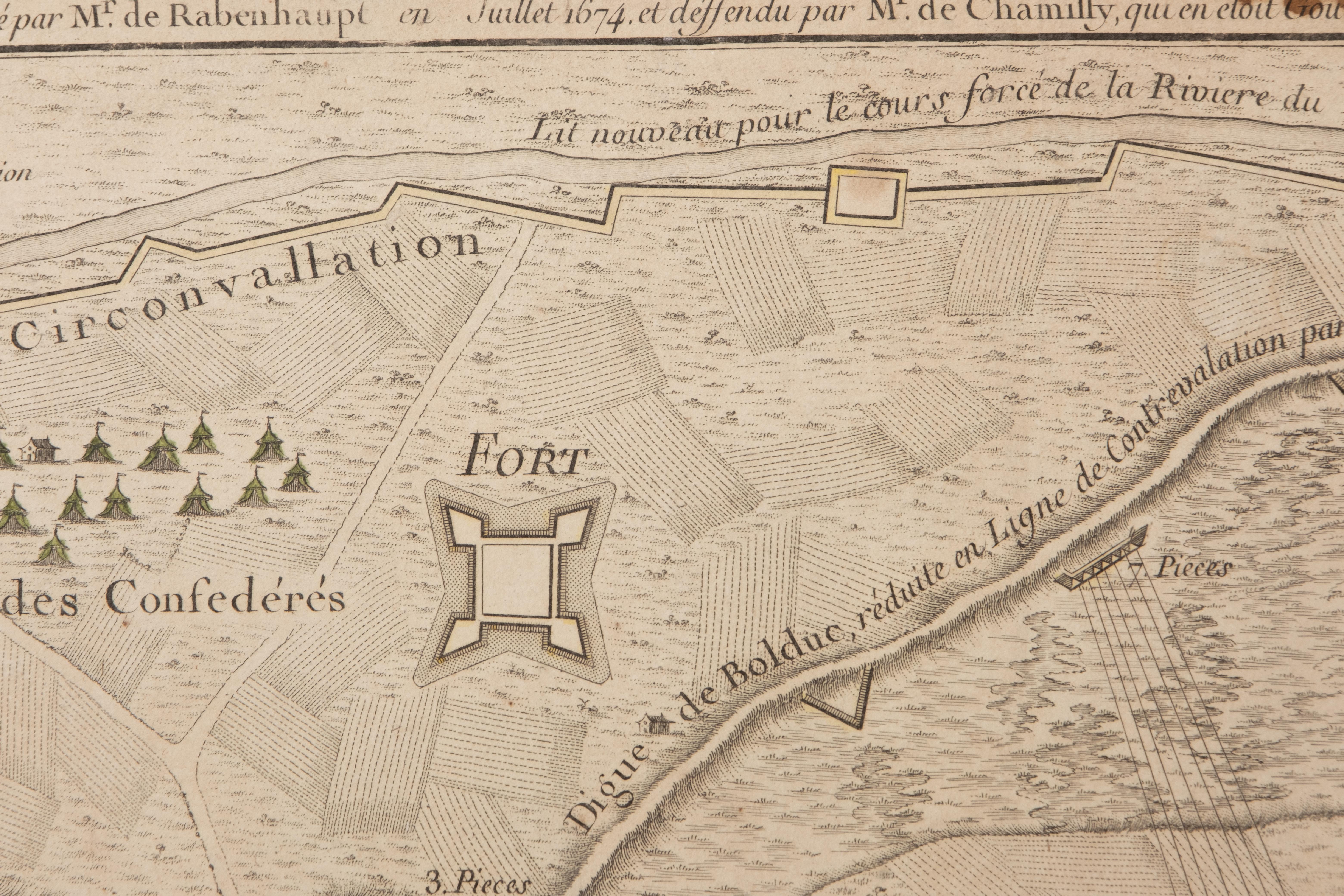 Engraved 17th-18th Century Siege of Graves Mapping Engraving By Willian III For Sale