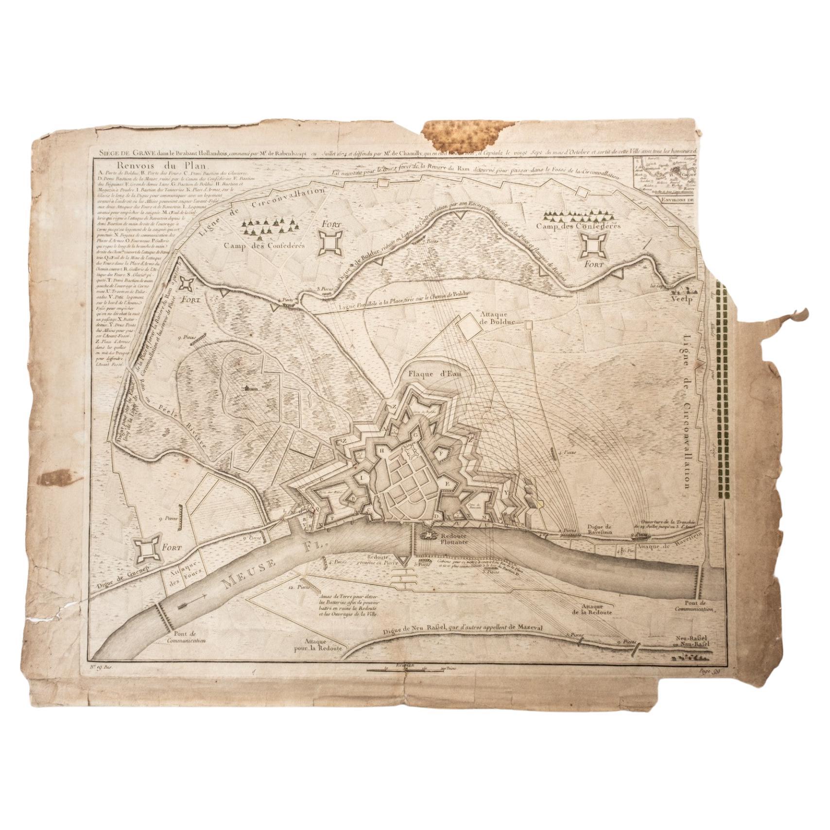 17th-18th Century Siege of Graves Mapping Engraving By Willian III For Sale
