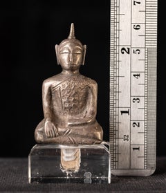 17th-18th Century Solid Cast Silver Cambodian Buddha