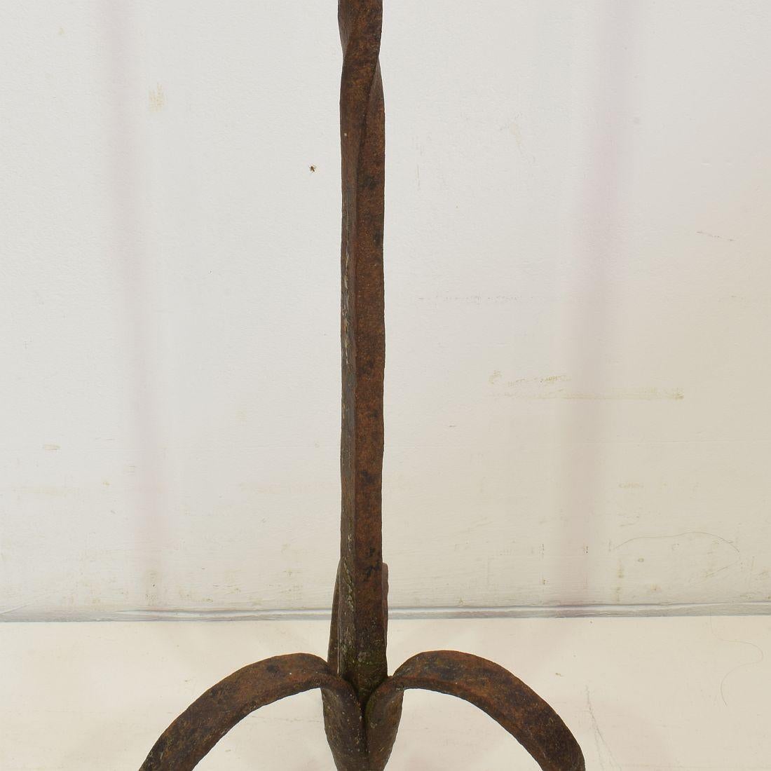 17th-18th Century Spanish Hand Forged Iron Candleholder For Sale 4