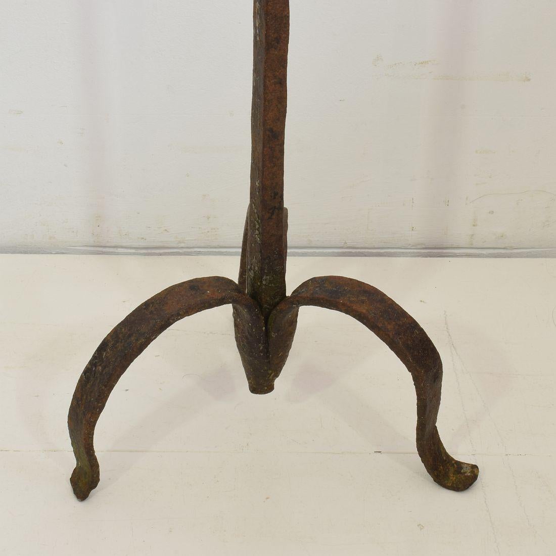 17th-18th Century Spanish Hand Forged Iron Candleholder For Sale 5