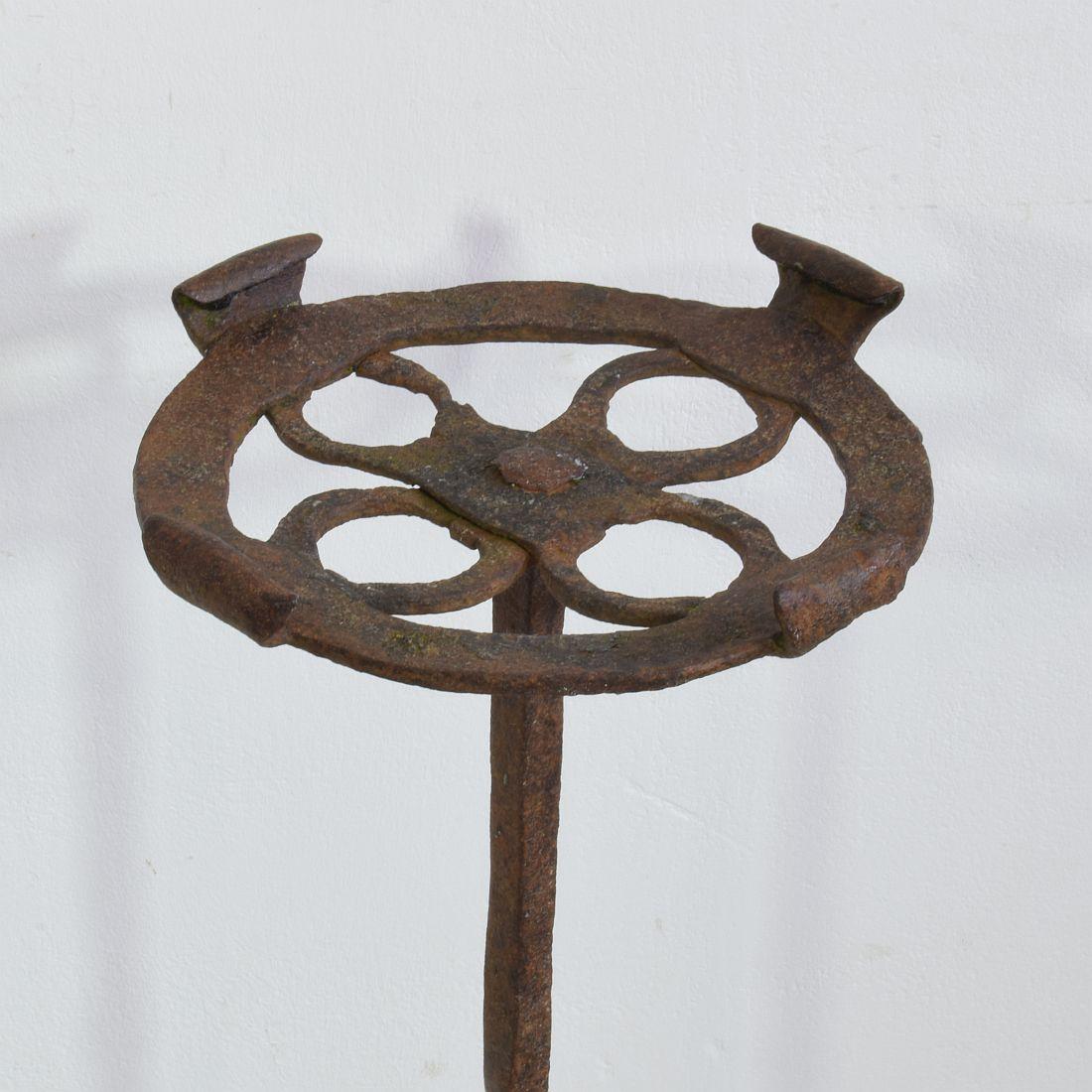 17th-18th Century Spanish Hand Forged Iron Candleholder For Sale 6