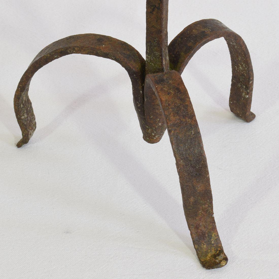 17th-18th Century Spanish Hand Forged Iron Candleholder For Sale 8