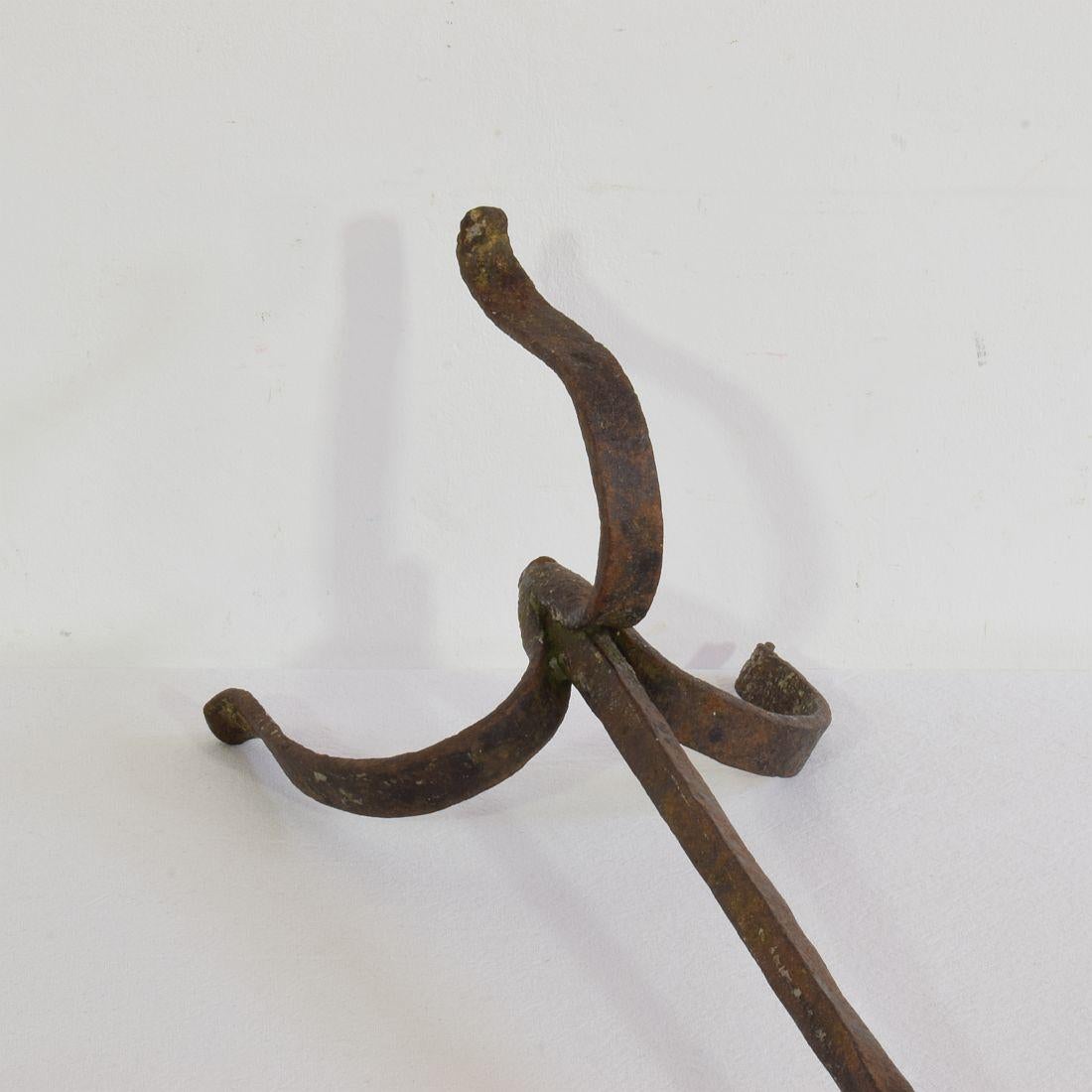 17th-18th Century Spanish Hand Forged Iron Candleholder For Sale 10