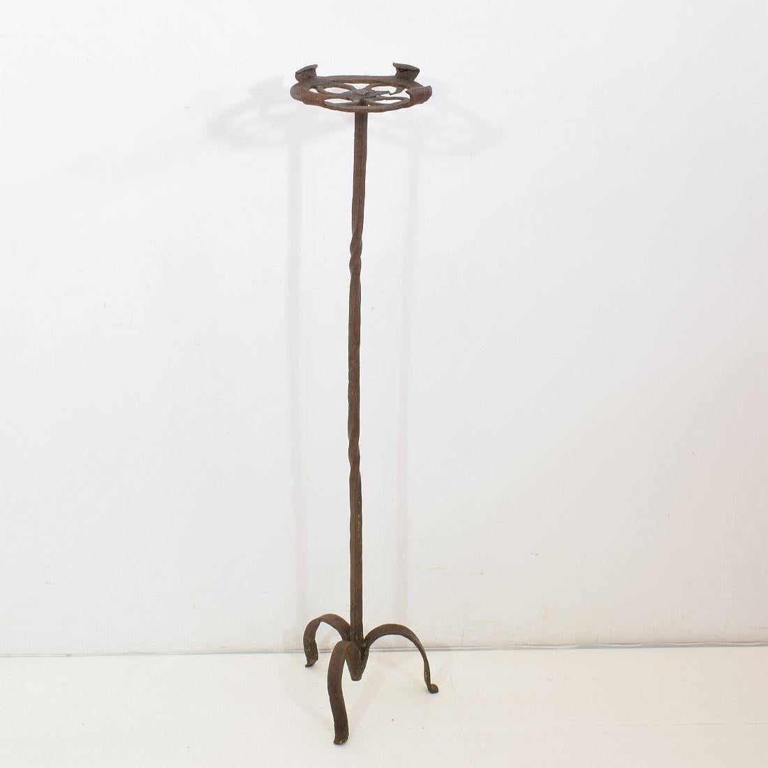 Very old wrought iron candleholder. Unique piece, Spain, circa 1650-1750.