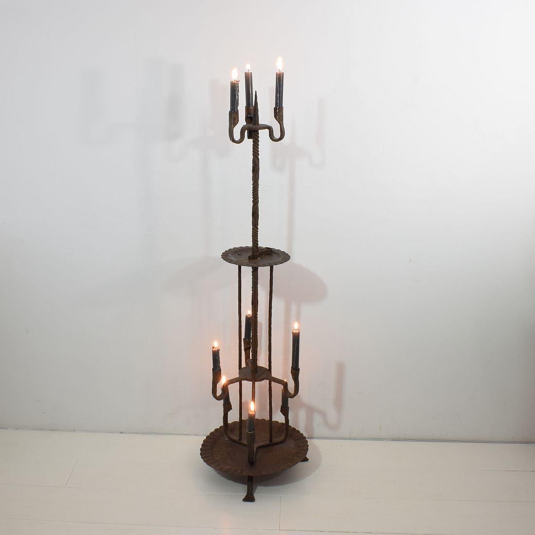 17th-18th Century Spanish Hand Forged Iron Candleholder 1
