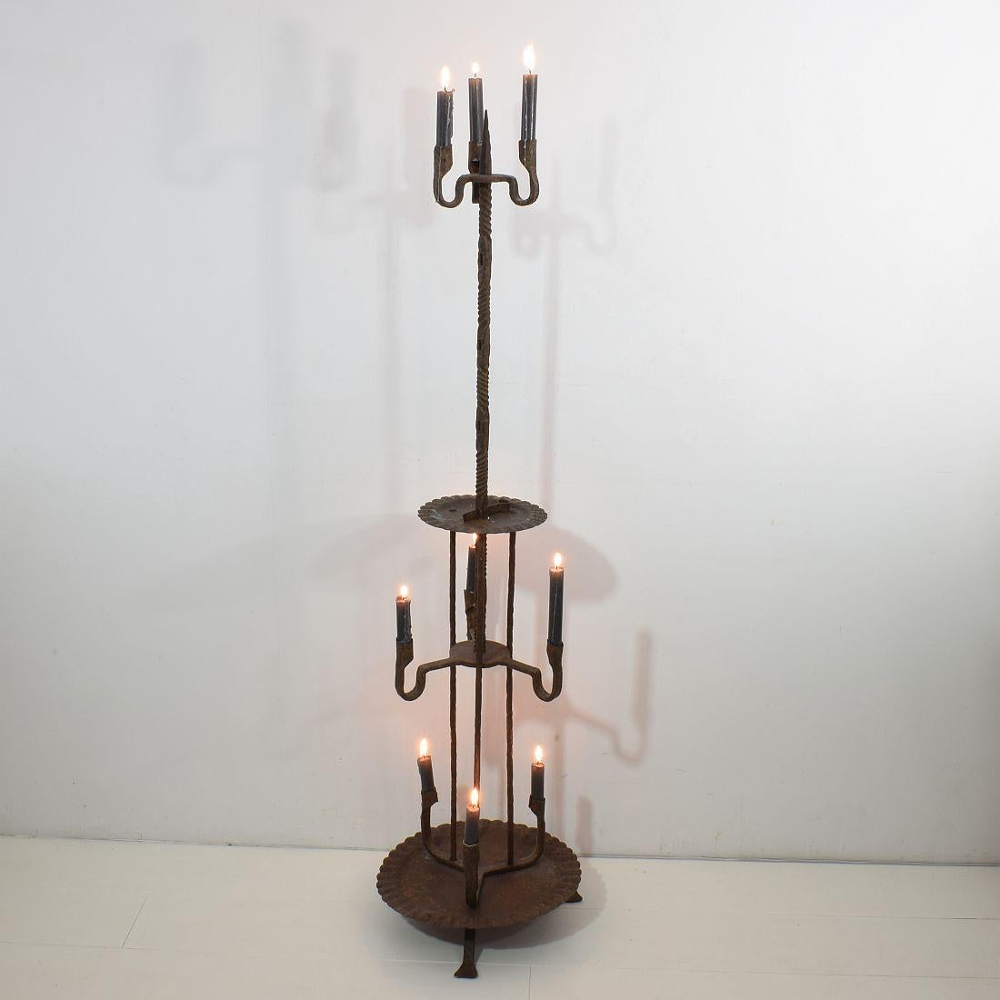 17th-18th Century Spanish Hand Forged Iron Candleholder 2