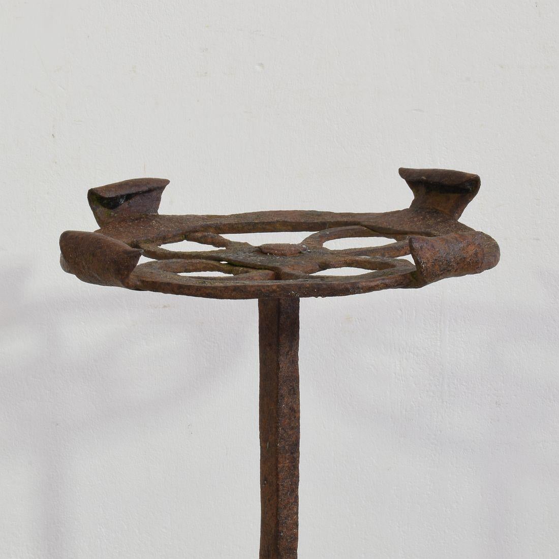 17th-18th Century Spanish Hand Forged Iron Candleholder For Sale 1
