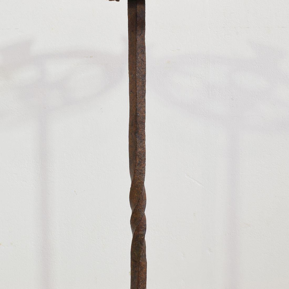 17th-18th Century Spanish Hand Forged Iron Candleholder For Sale 2
