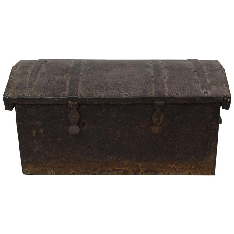 17th18th Century Spanish Iron with Wood Strongbox For Sale at 1stDibs