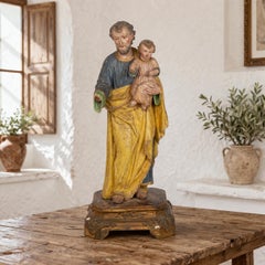 17th/18th Century Spanish Polychromed Statue of Saint Joseph with Infant Christ