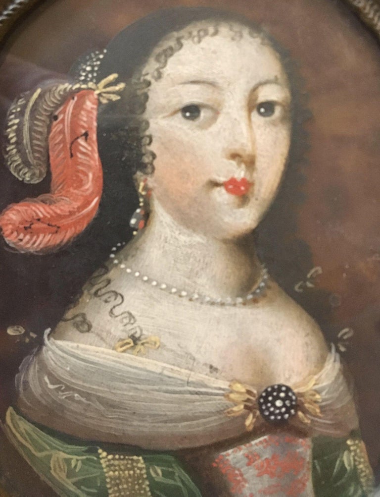 18th Century and Earlier 17th-18th Century Spanish Portrait Miniature, Noblewoman on Tortoiseshell For Sale