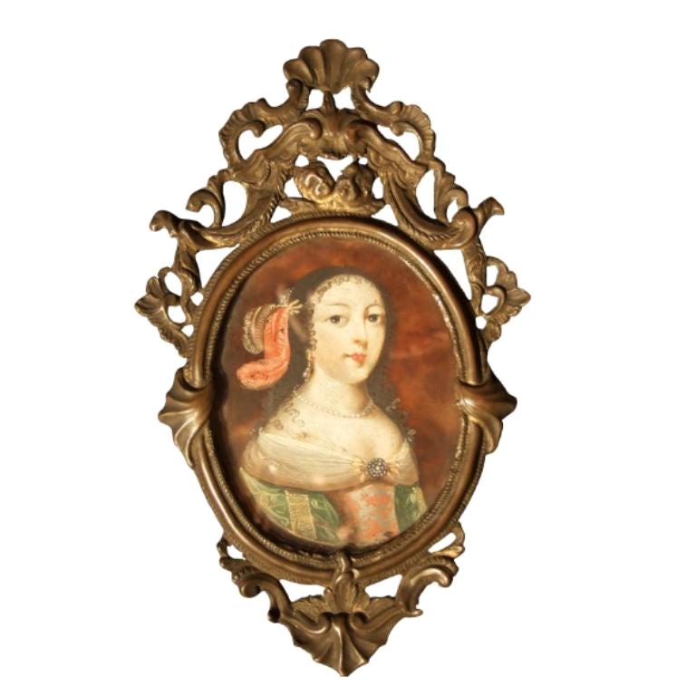 17th-18th Century Spanish Portrait Miniature, Noblewoman on Tortoiseshell