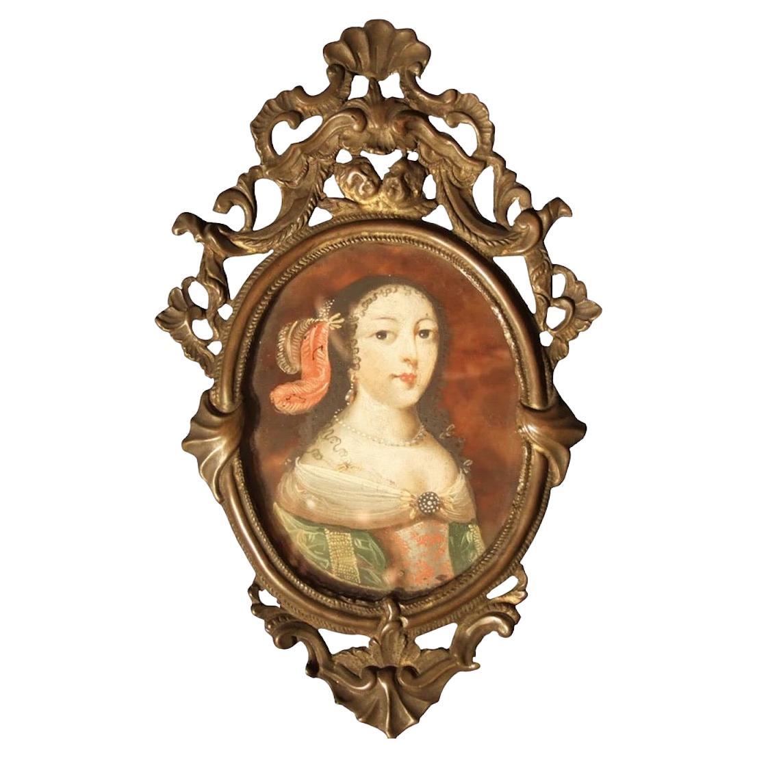 17th-18th Century Spanish Portrait Miniature, Noblewoman on Tortoiseshell For Sale