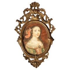 Antique 17th-18th Century Spanish Portrait Miniature, Noblewoman on Tortoiseshell