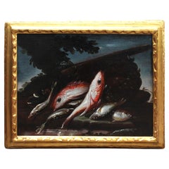 17th-18th Century Still Life of Fish Painting Oil on Canvas by Elena Recco