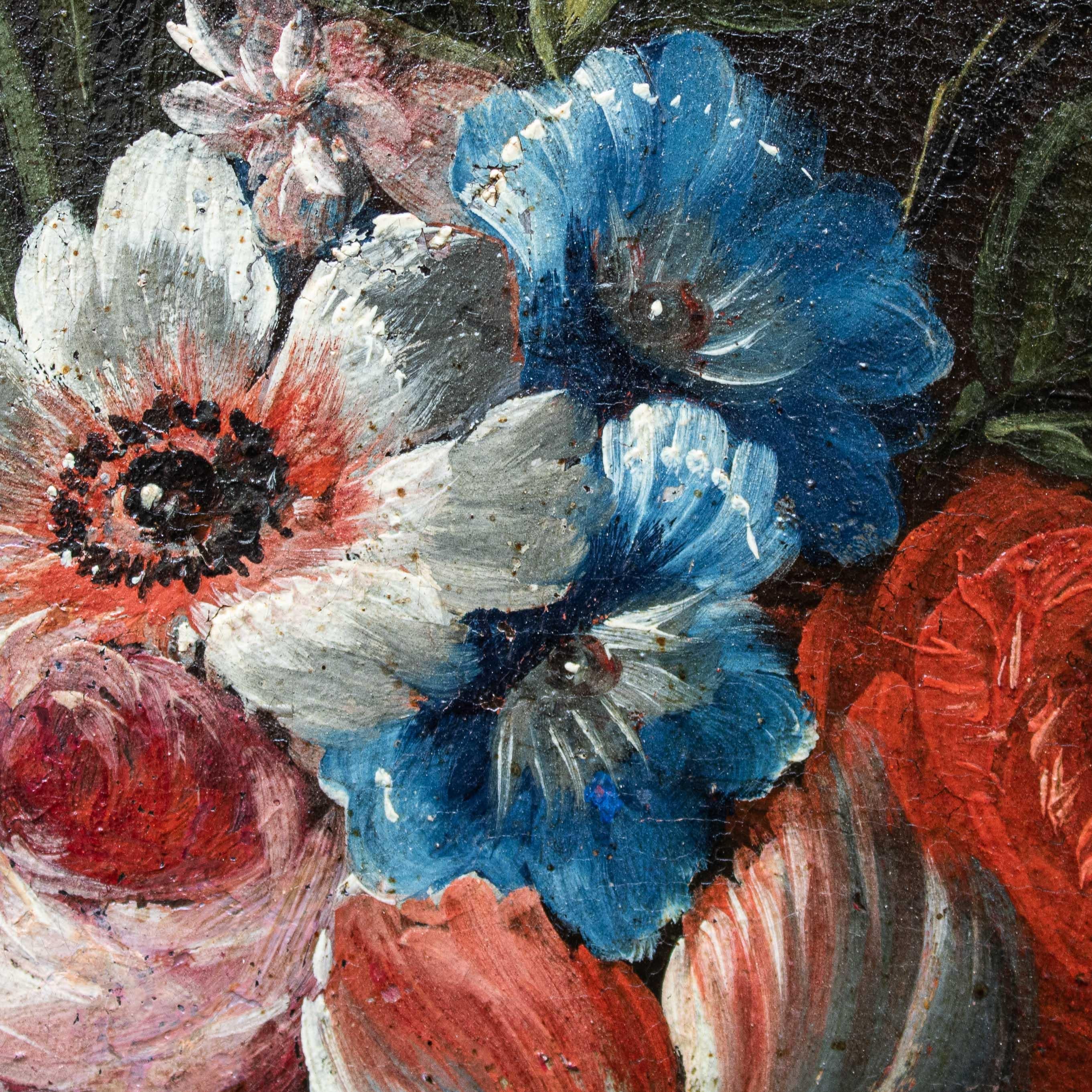 Nature morte avec vase de fleurs, peinture à l'huile sur toile, 17e-18e siècle Bon état à Milan, IT