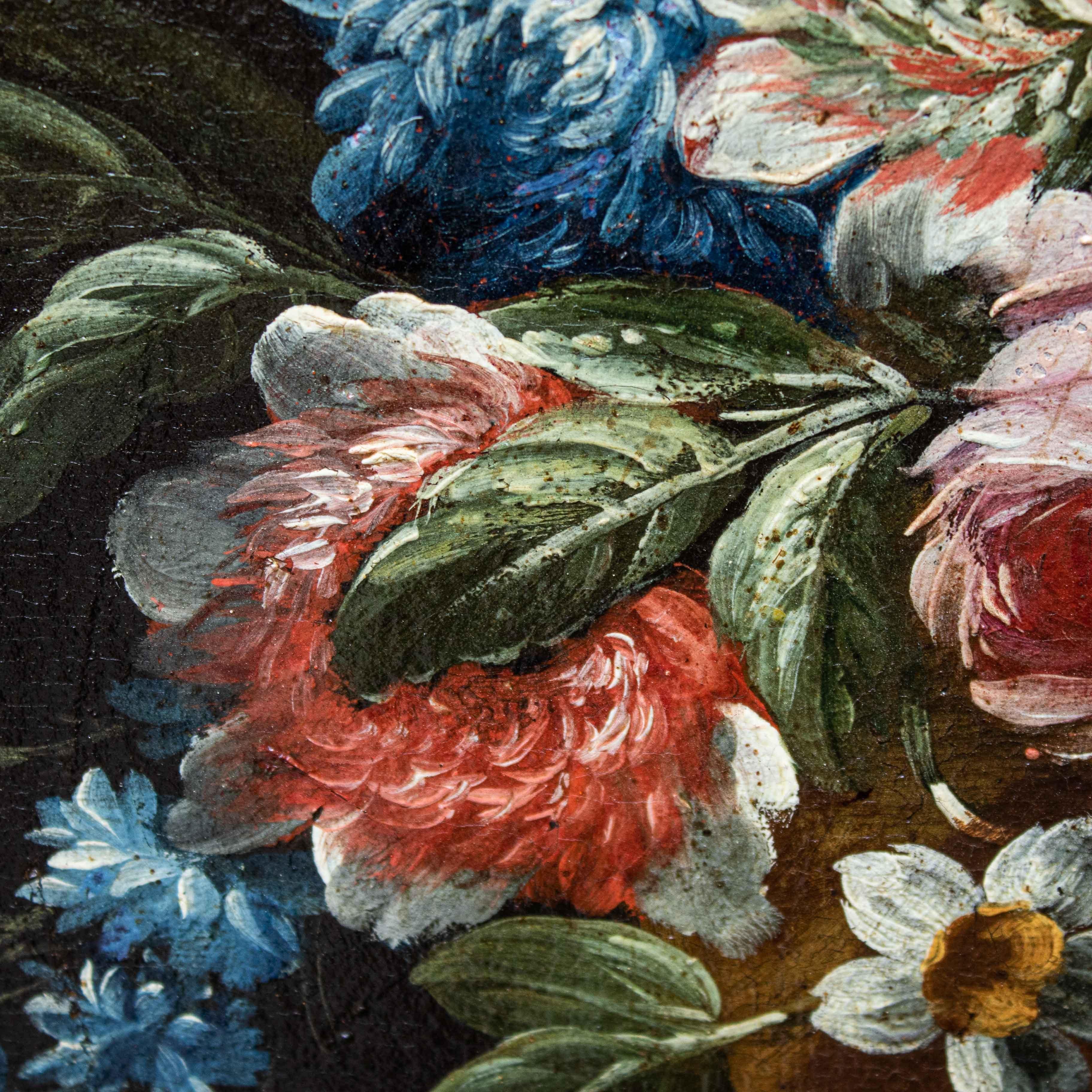 XVIIIe siècle et antérieur Nature morte avec vase de fleurs, peinture à l'huile sur toile, 17e-18e siècle