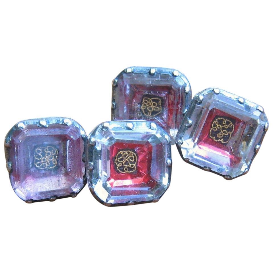 17th-18th Century Stuart Crystal Cufflinks Antique Silver Mount Gold Cipher For Sale