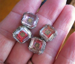 17th-18th Century Stuart Crystal Cufflinks Antique Silver Mount Gold Cipher