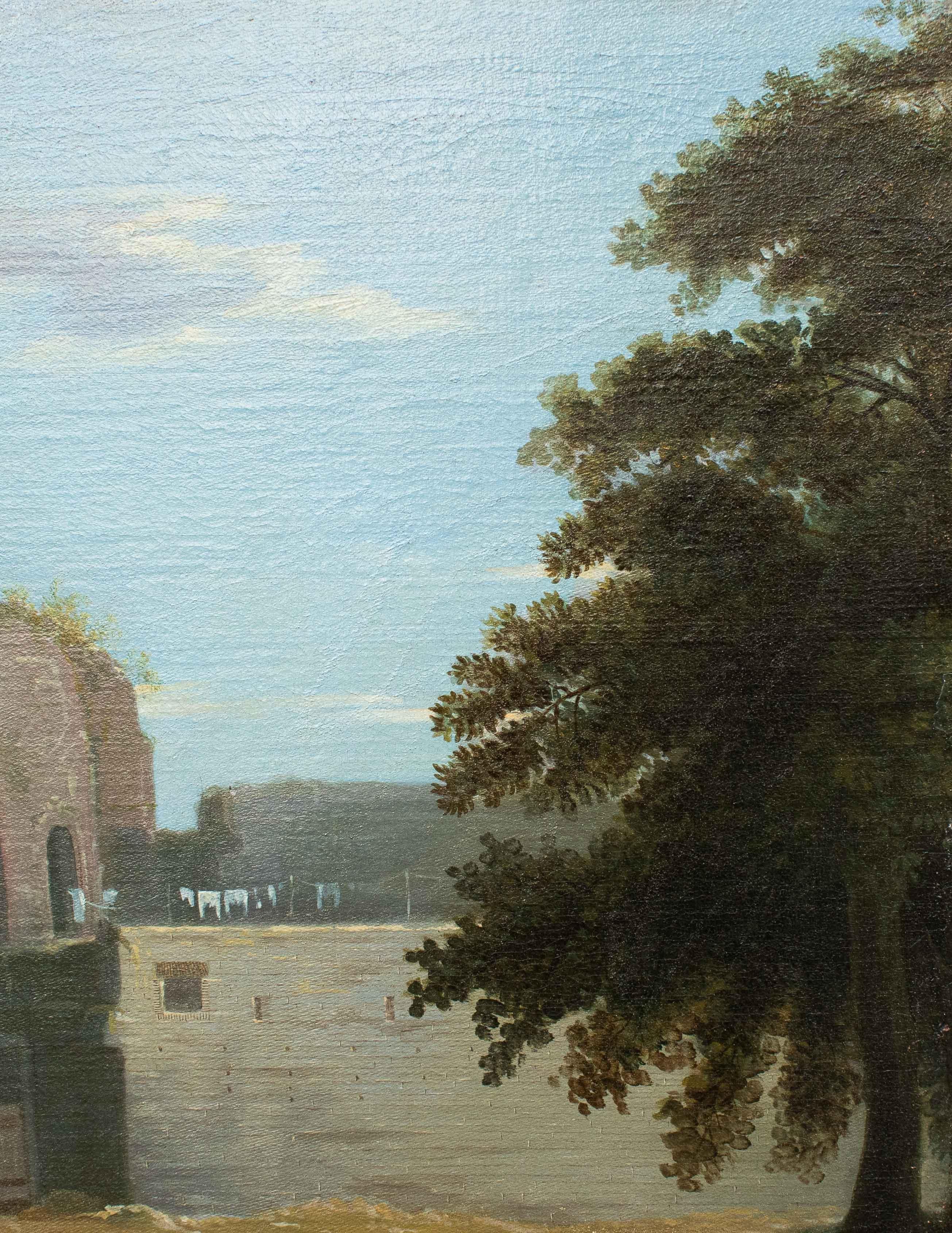 Peinture à l'huile sur toile - Vue du temple de Minerve du 17e-18e siècle en vente 4