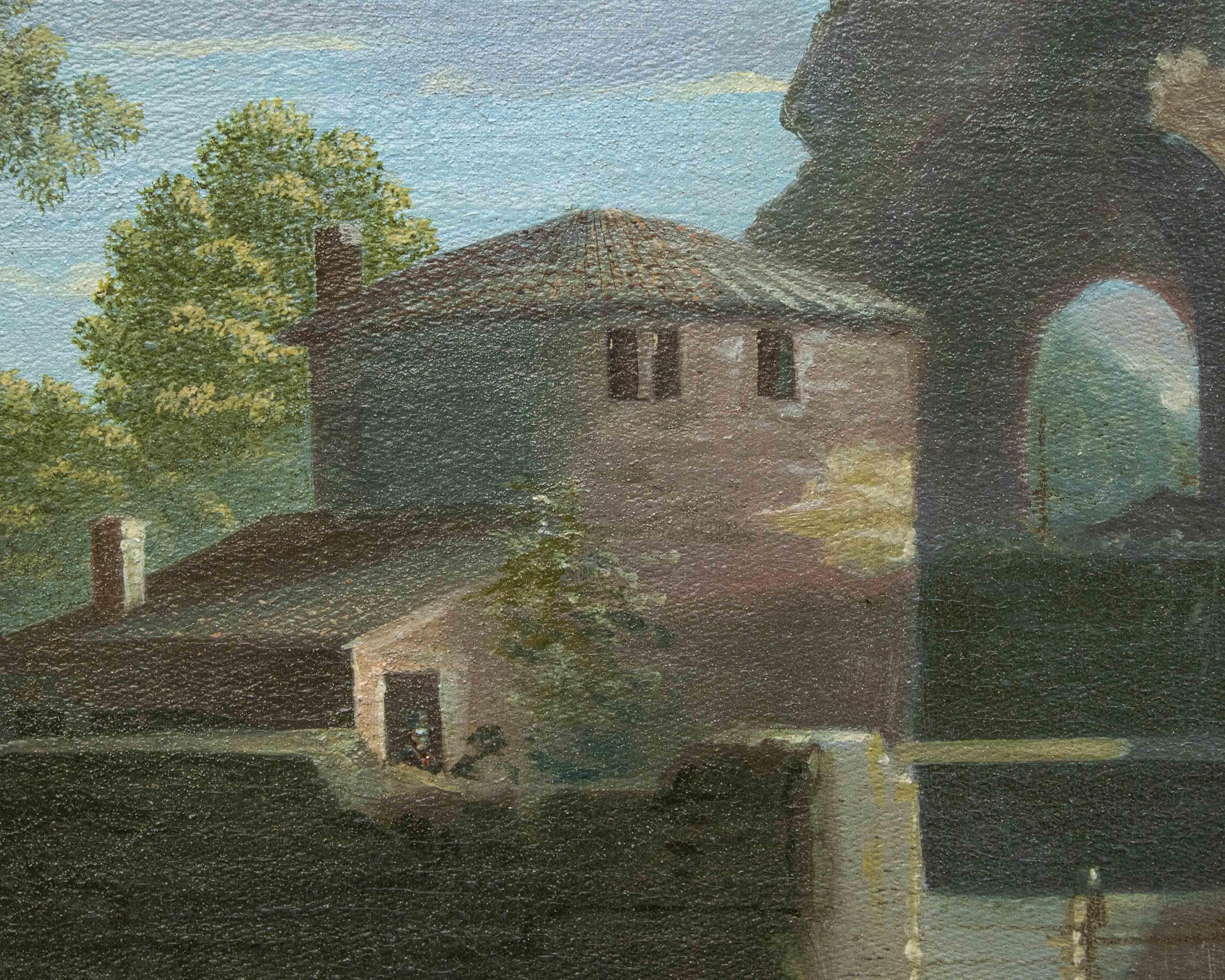 Toile Peinture à l'huile sur toile - Vue du temple de Minerve du 17e-18e siècle en vente