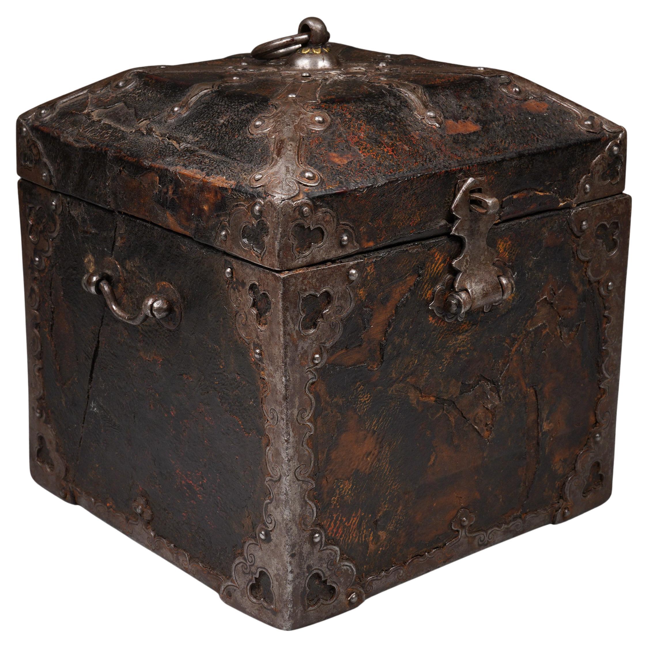 17th/18th Century Wood, Leather and Metal Trunk, Tibet
