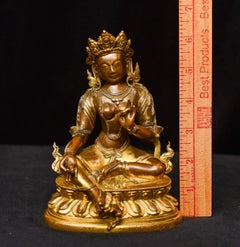 17th/18thC Heavy Tibetan Bodhisattva. Finest Cast, Semi-Gilt, Precious