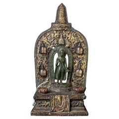 17th-19thC Glass Buddha with Gilt-Copper Mandorla & Crystal Stupas