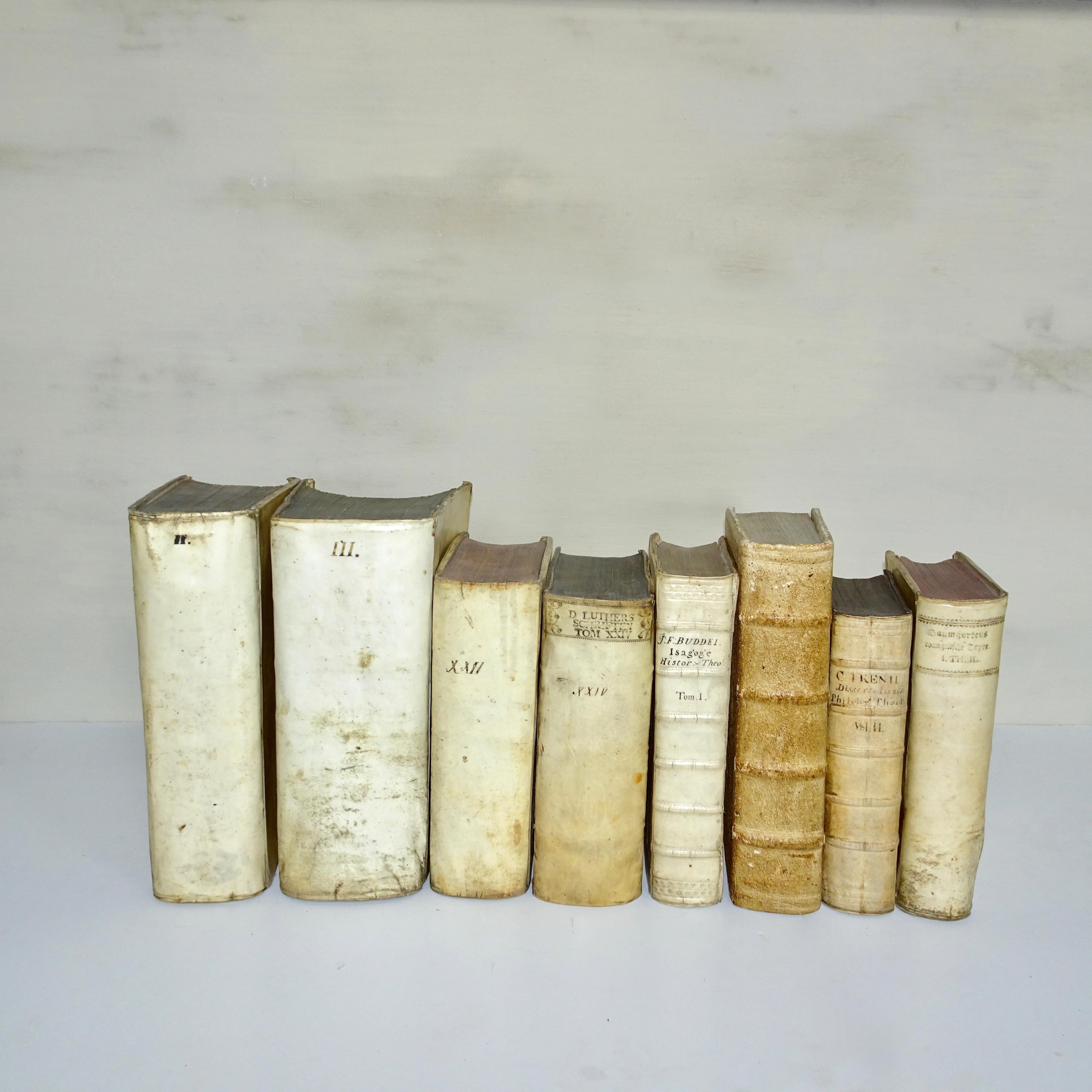 A collection of all vellum books in a smaller size from the 17th and 18th century in a collection of eight books.