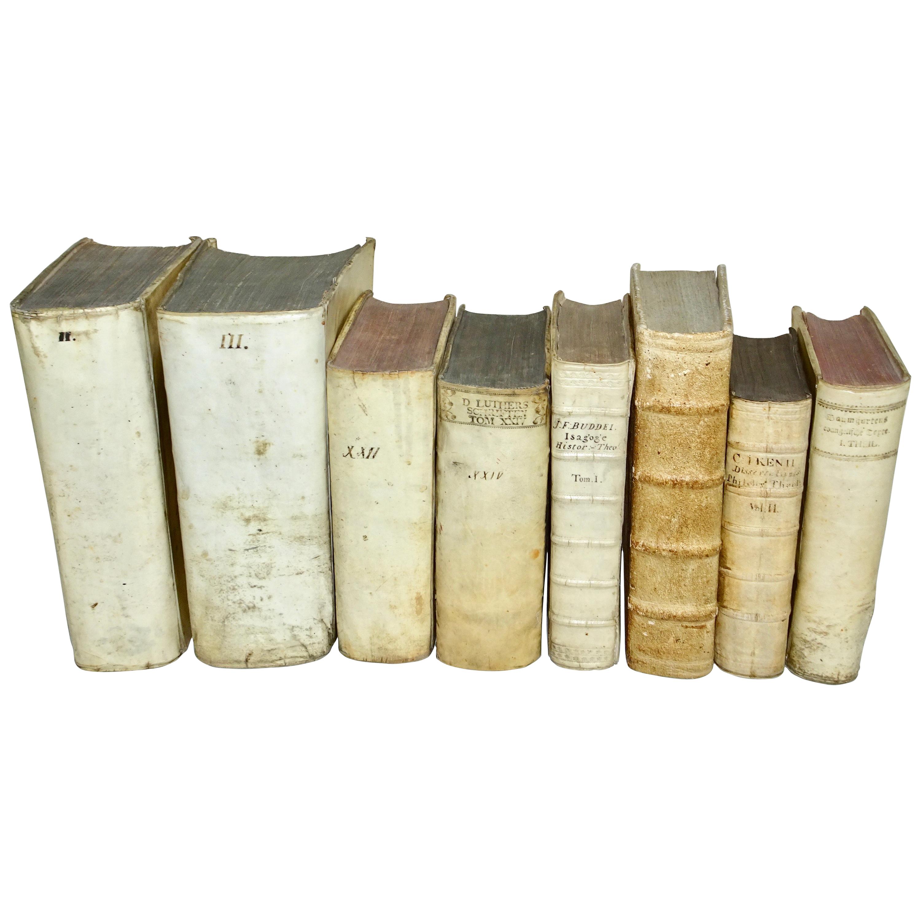 17th and 18th Century Collection of Eight All Vellum Books  For Sale