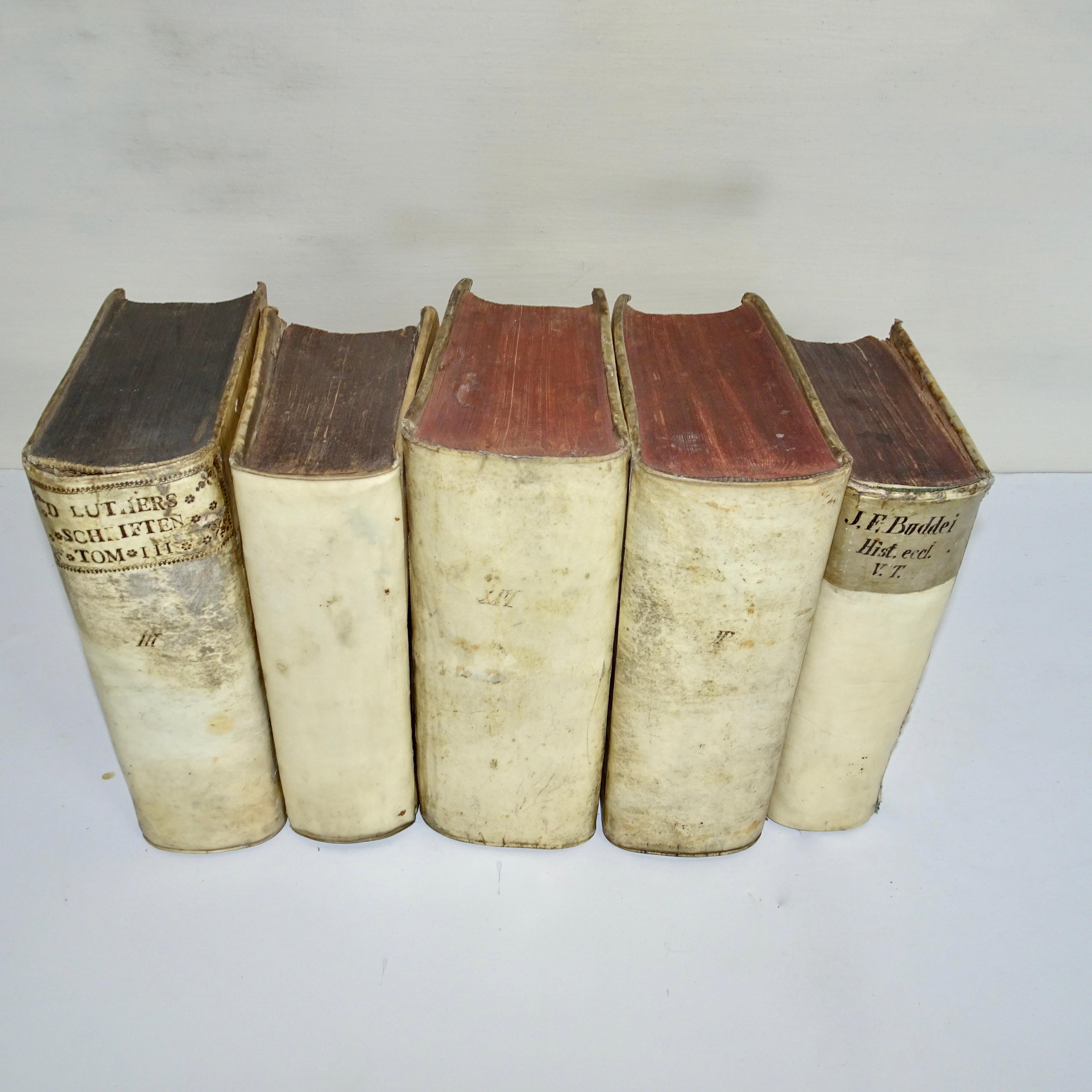 A nice collection of 17th and 18th Century all Vellum Books in a set of five. Please take a look at all the Vellum books I have for sale on my site.   All Vellum books on Sale