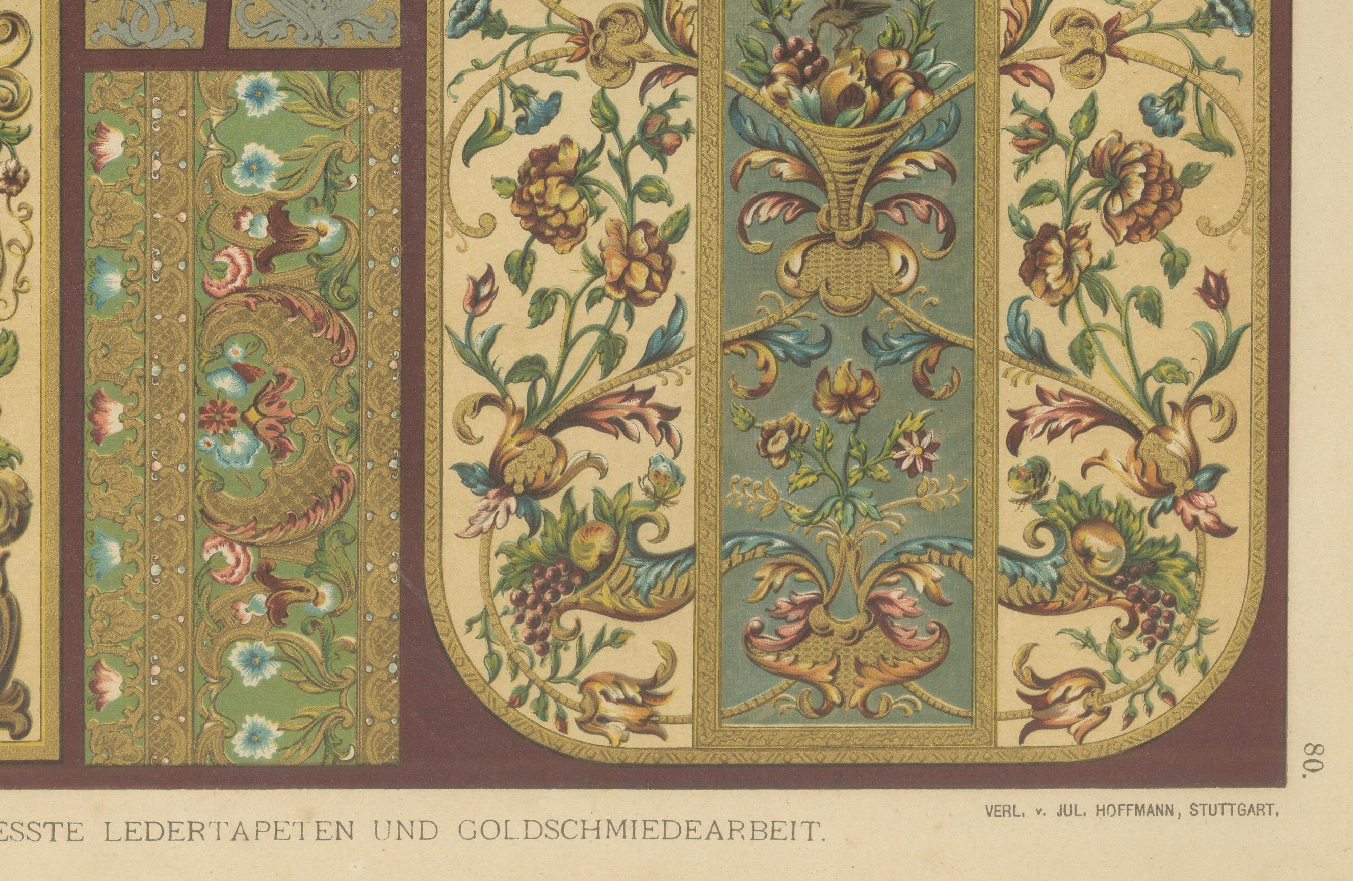 Grabado de artes ornamentales de los siglos XVII y XVIII - Bordado y Giltwork, 1887 en Bueno estado para la venta en Langweer, NL