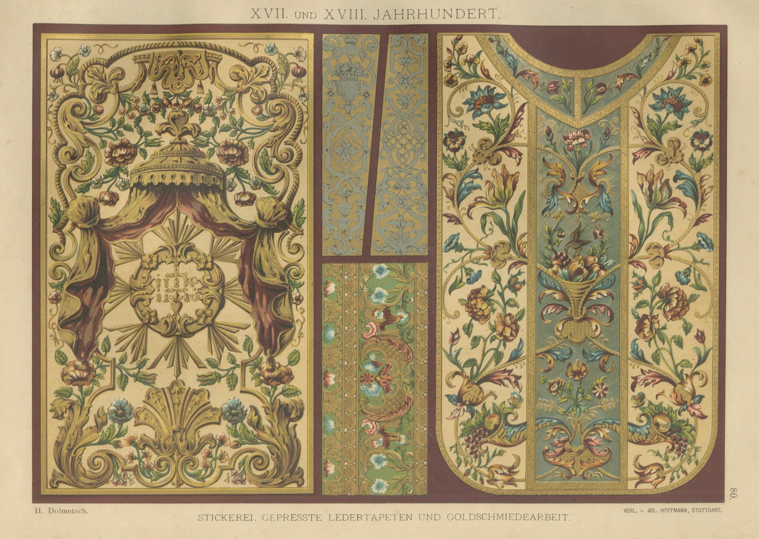 Grabado de artes ornamentales de los siglos XVII y XVIII - Bordado y Giltwork, 1887 en venta 1