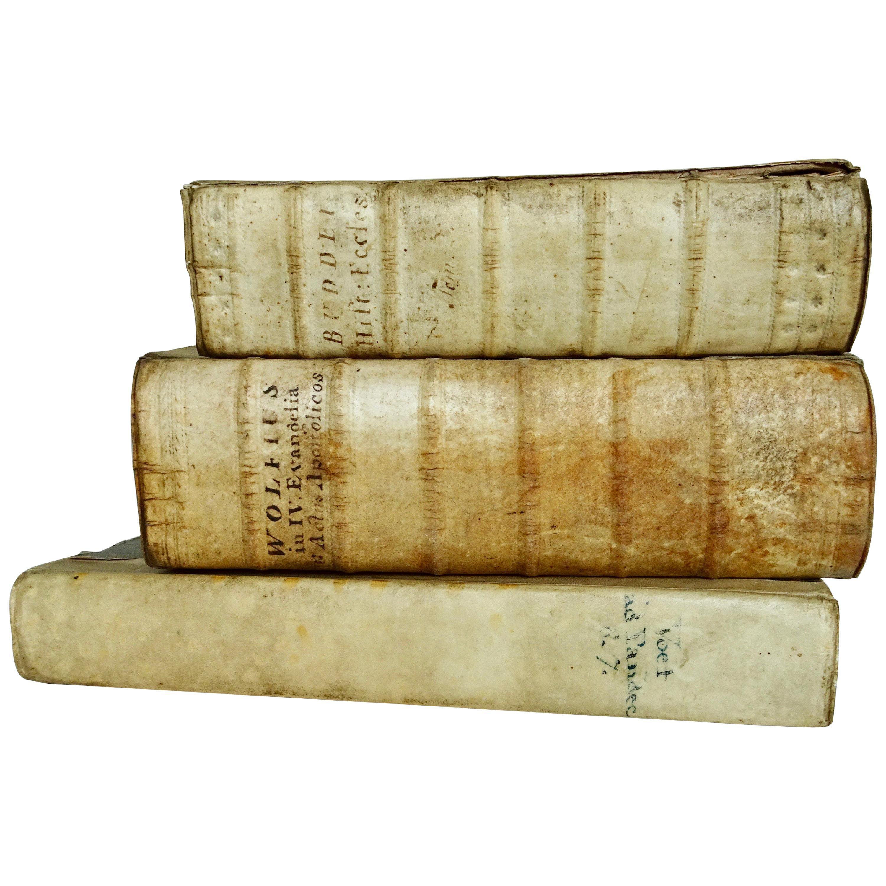 17th and 18th Century Vellum Books Collection of Three For Sale