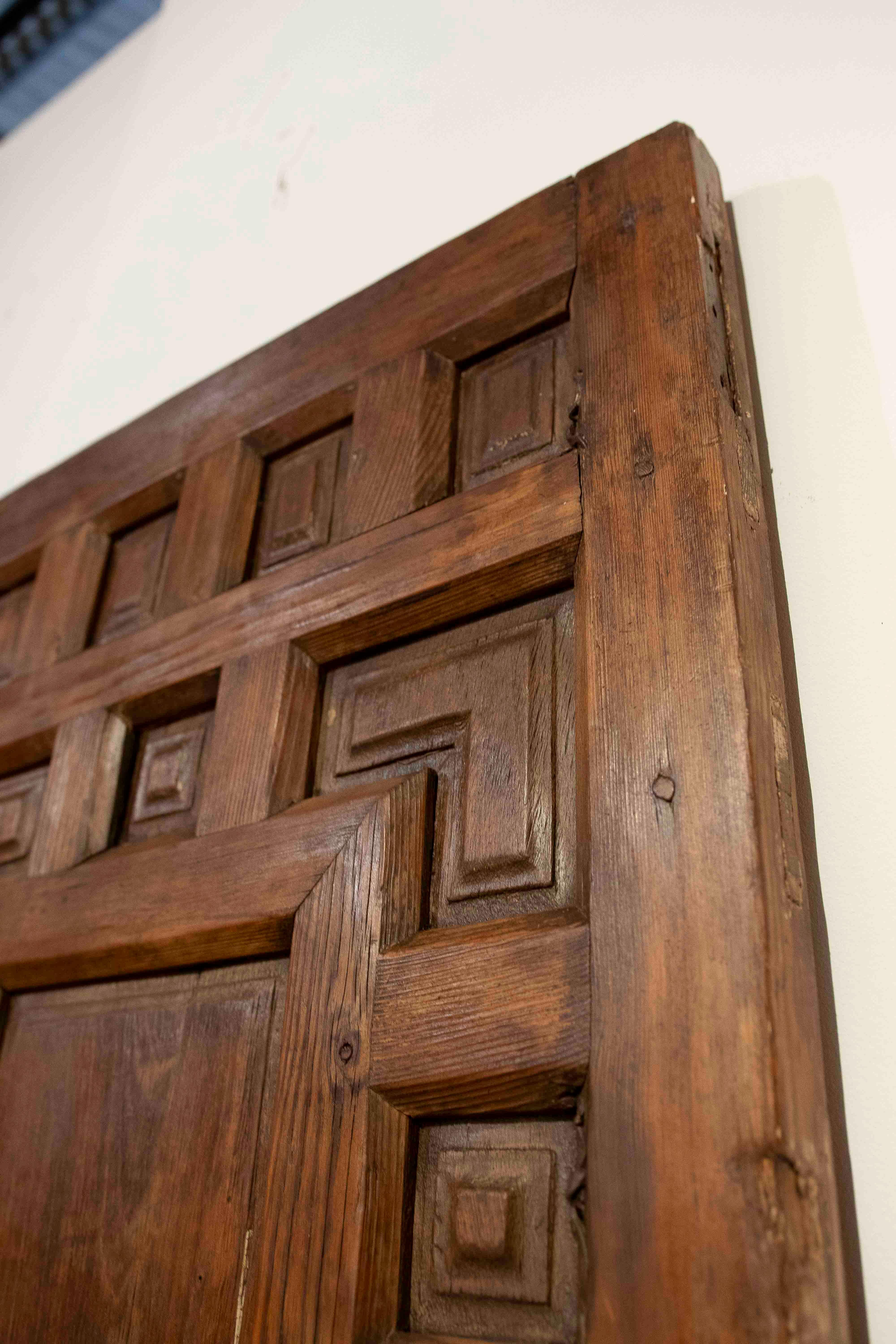 Spanish 17th Antique Carved Wooden Door with Mudejar Geometric Design For Sale