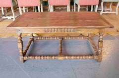 17th Antique Italian Solid Wood Table with Turned Legs and Crossbars