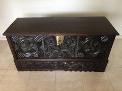 Antique Spanish Country Basque Hand Carved Chest or "Kutxa"