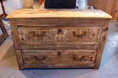 17th Antique Wooden Chest of Drawers with Geometric Motifs, Spain.
