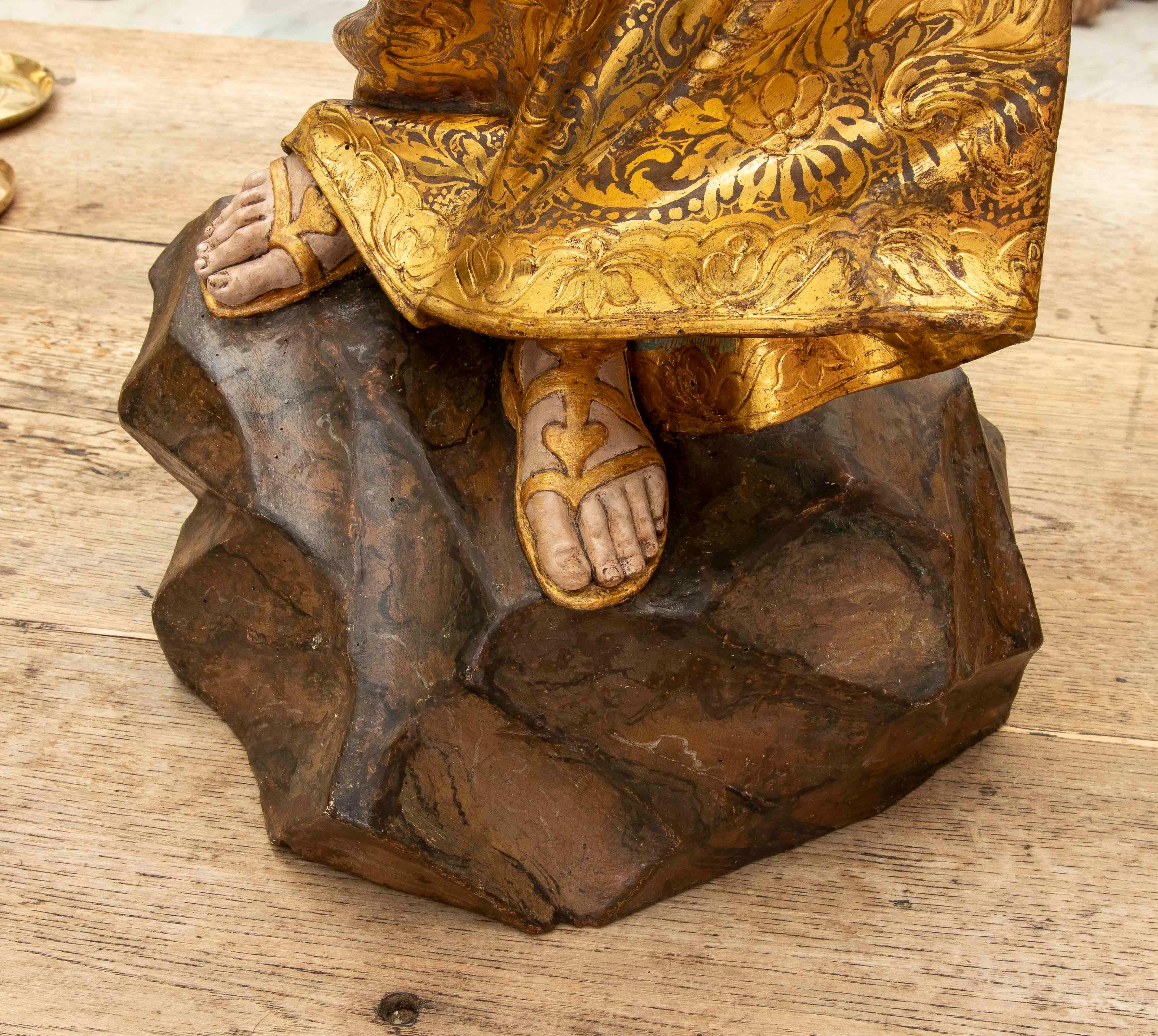 17th Baroque Sculpture of Saint Joseph & the Child, Polychrome & Gilded Carving For Sale 11
