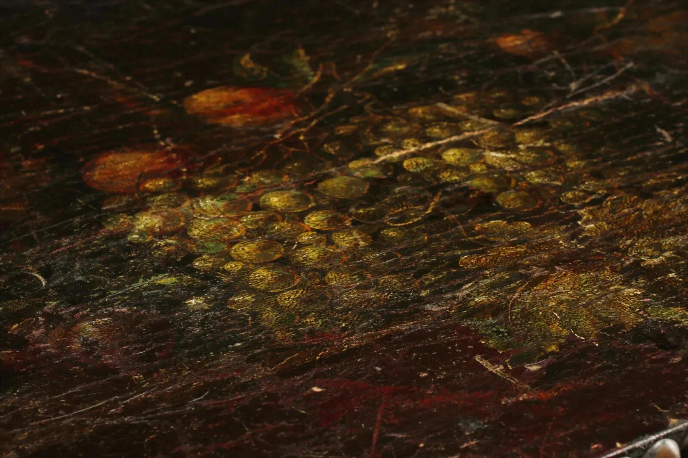Altro C.I.C., 16-1700 Antico Forziere spagnolo dipinto, con serratura a scomparsa, pelle e legno! in vendita