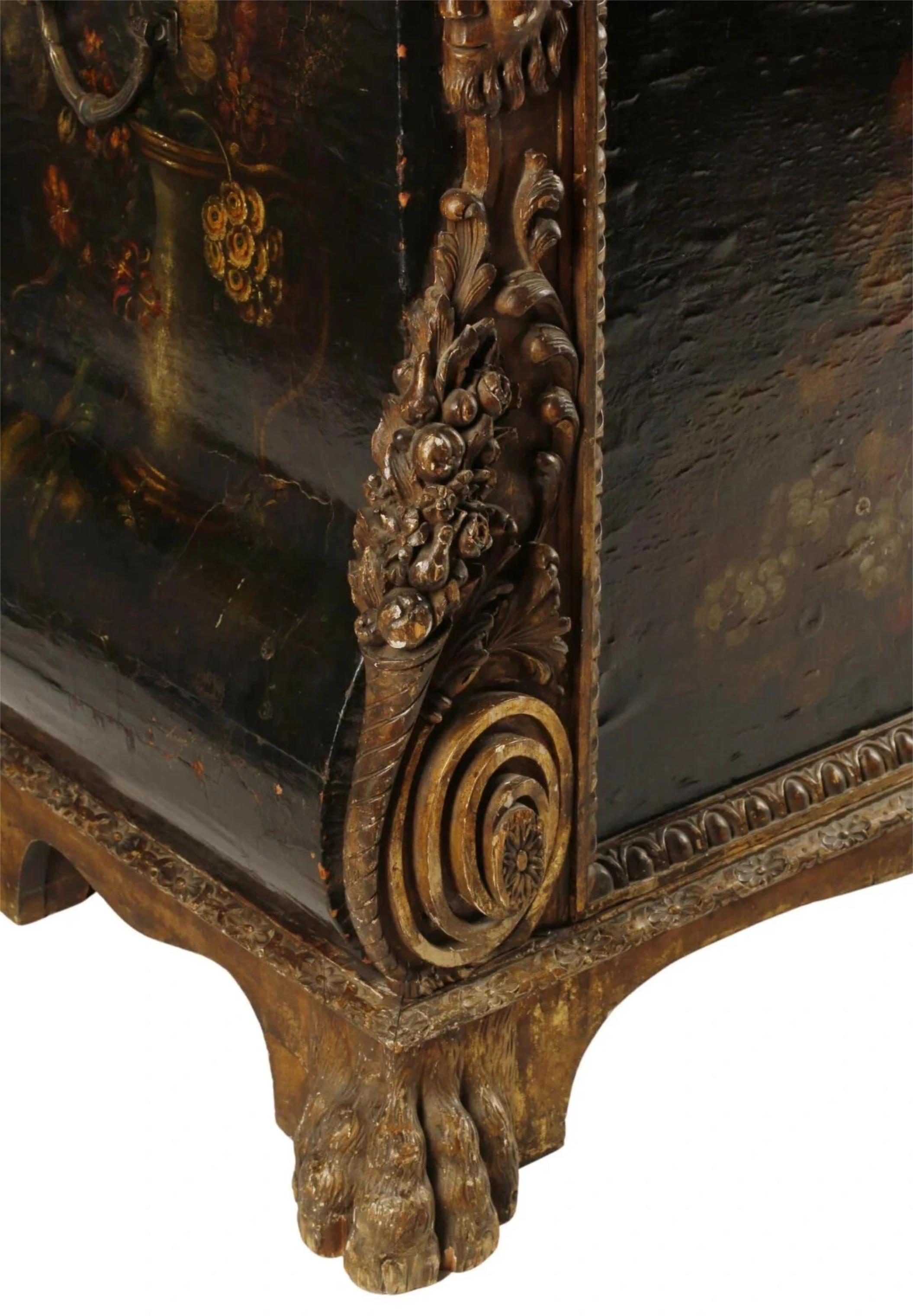 C.I.C., 16-1700 Antico Forziere spagnolo dipinto, con serratura a scomparsa, pelle e legno! In condizioni buone in vendita a Austin, TX
