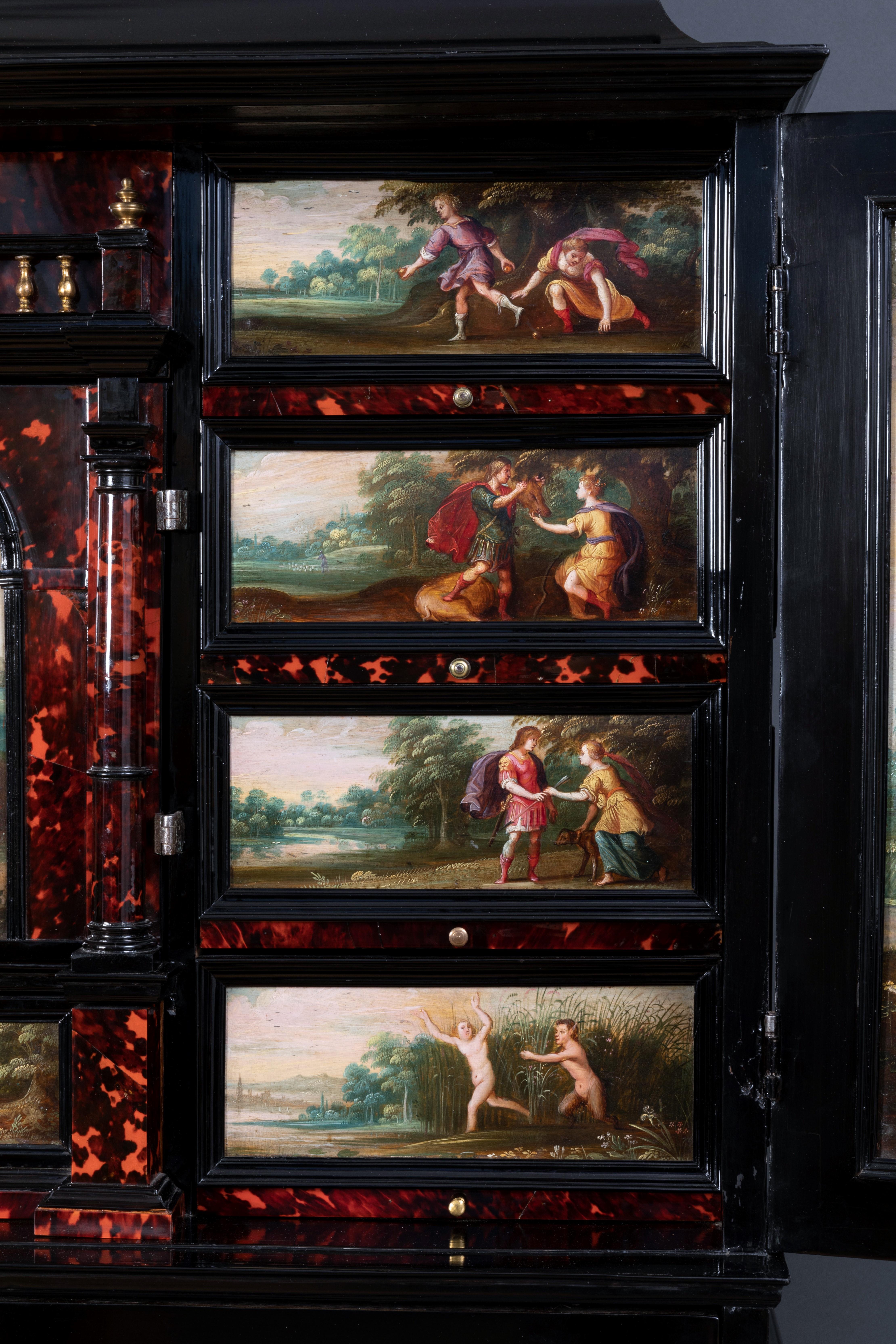 17th Century Antwerp Cabinet with Painted Panels Attributed to H. Van Balen For Sale 1