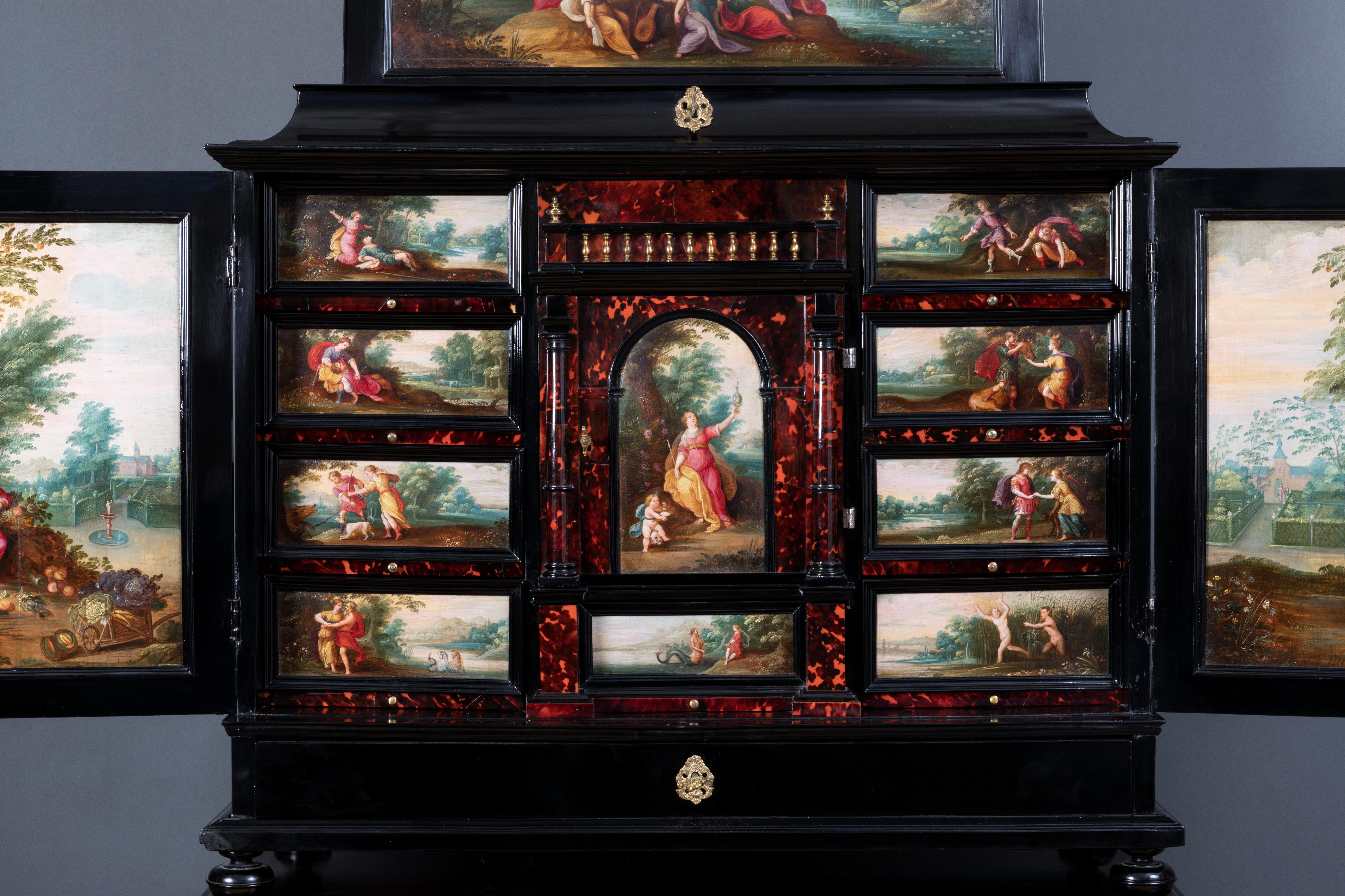 Louis XIII 17th Century Antwerp Cabinet with Painted Panels Attributed to H. Van Balen For Sale