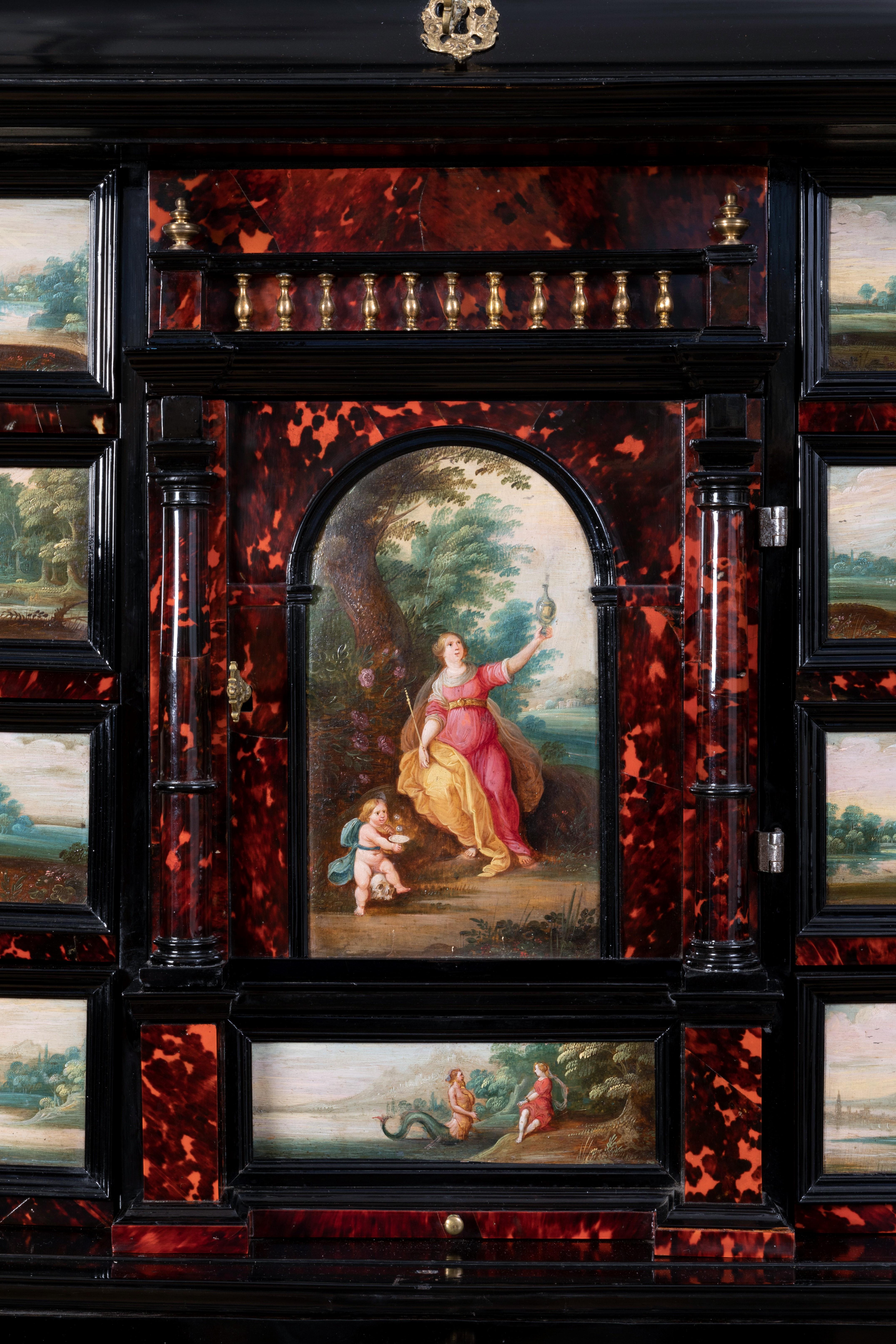 17th Century Antwerp Cabinet with Painted Panels Attributed to H. Van Balen In Good Condition For Sale In PARIS, FR