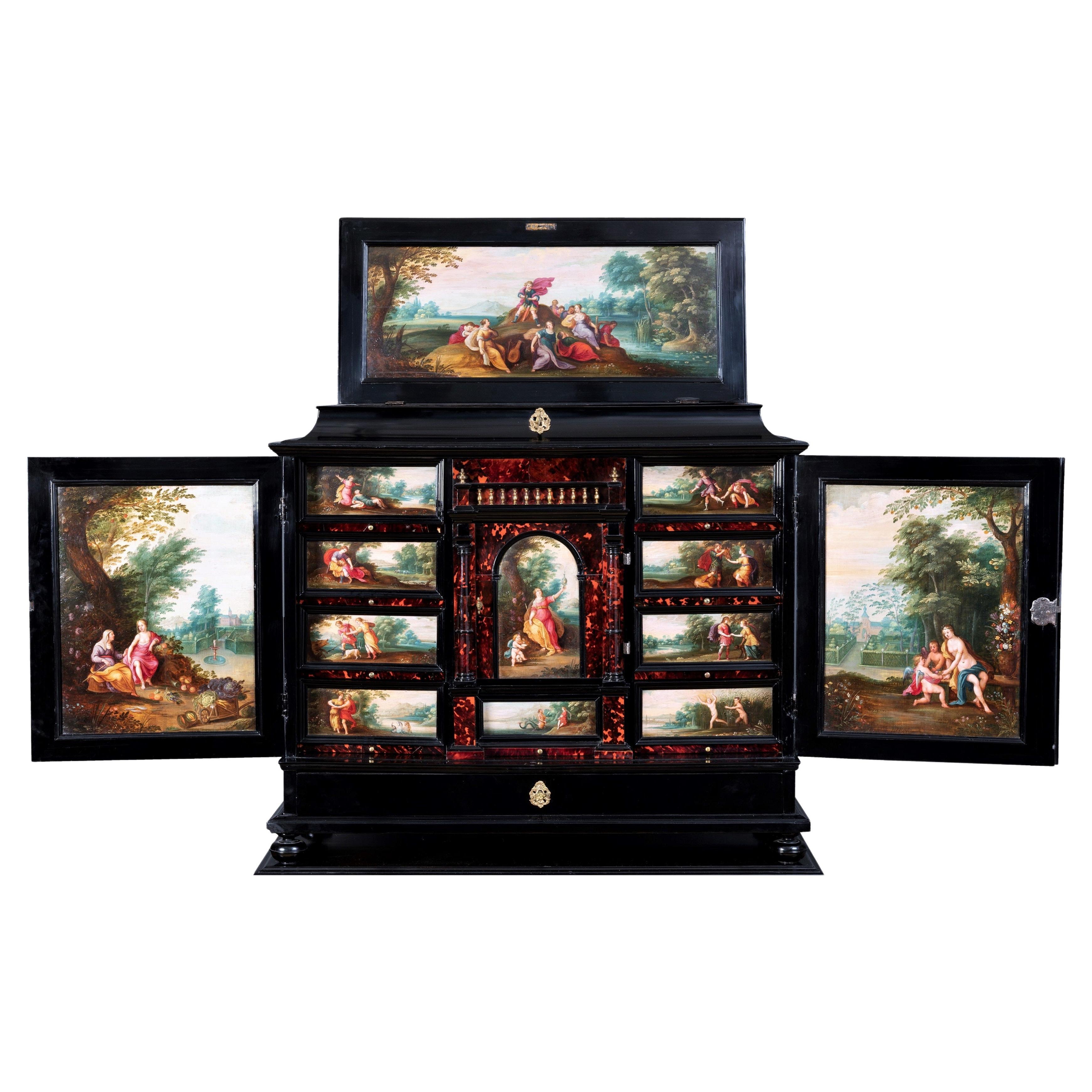 17th Century Antwerp Cabinet with Painted Panels Attributed to H. Van Balen For Sale