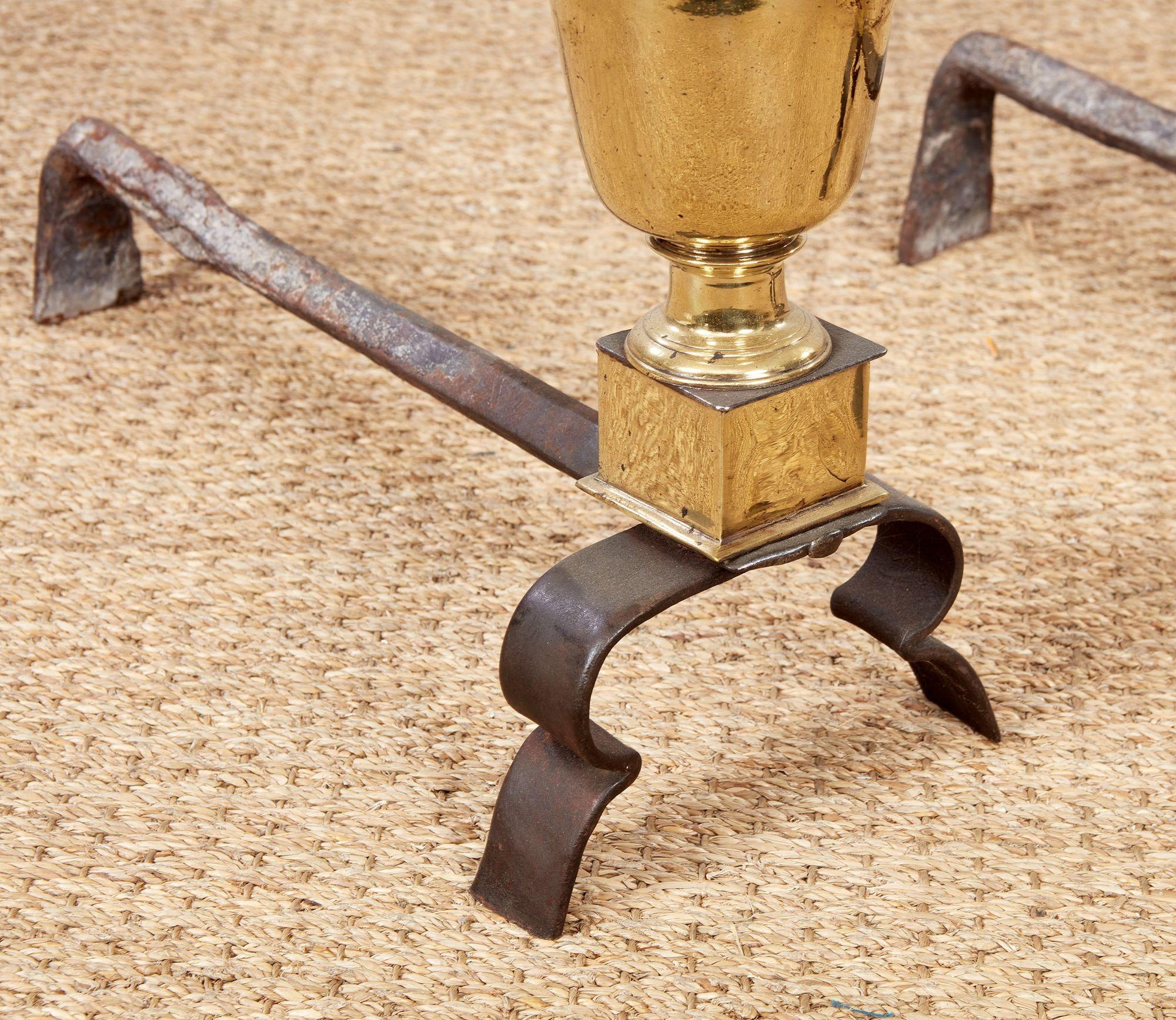 Laiton 17th c. Brass Ball Top Andirons en vente