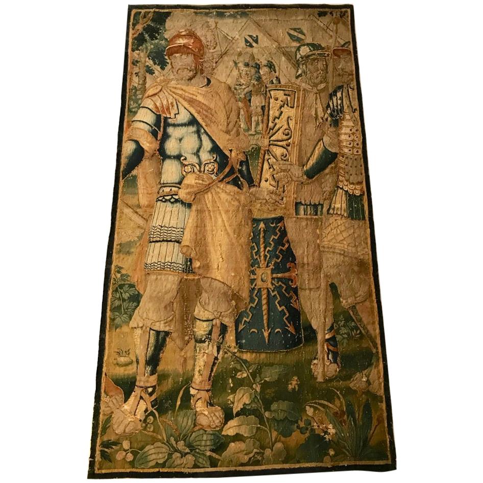 17th Century Brussels Tapestry of Roman Soldiers with Shields and Armor